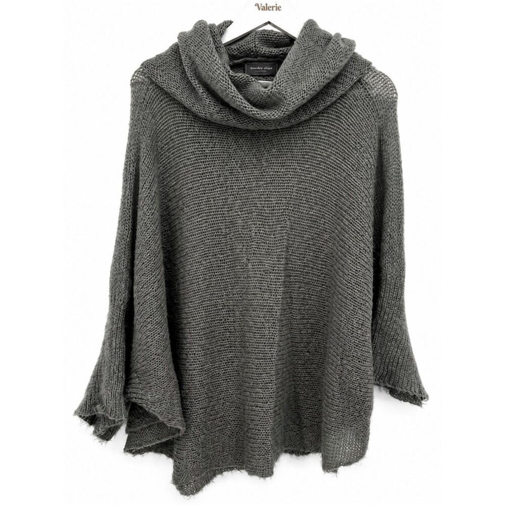 Wooden Ships Gray Acrylic Wool Mohair Oversized Poncho Sweater M/L Boho
